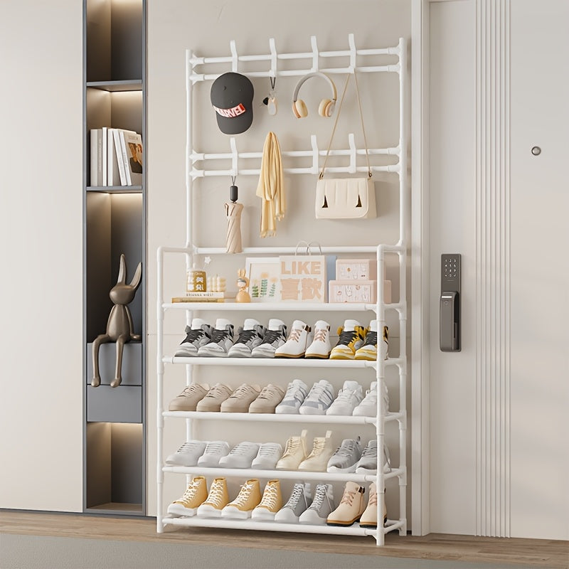 2-in-1 Shoe Rack & Coat Hook Organizer