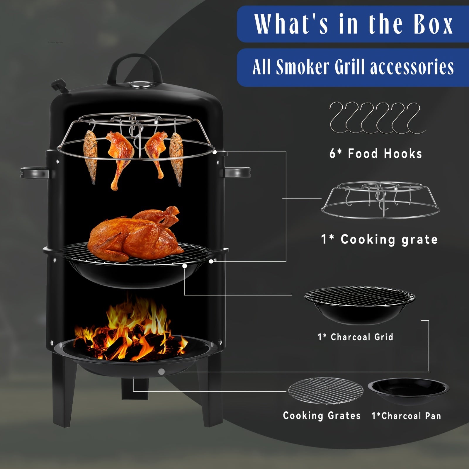 3-in-1 Charcoal Smoker Grill & Fire Pit