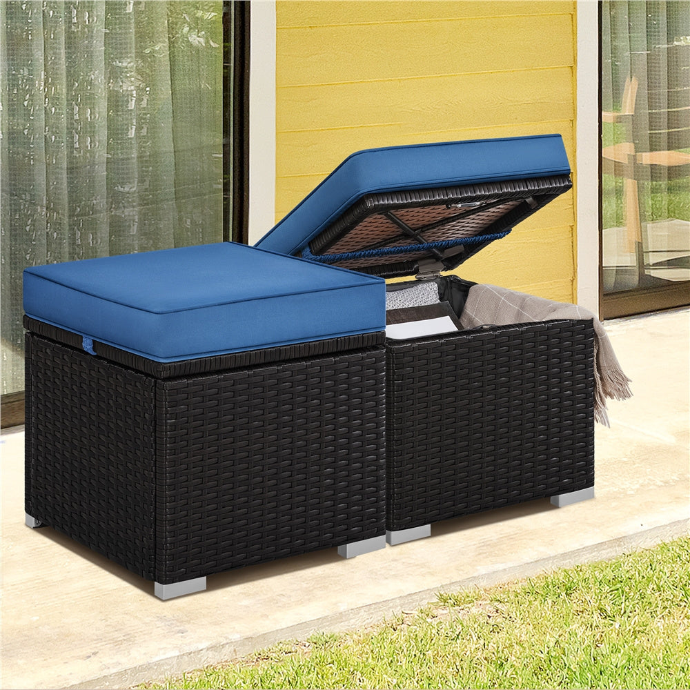 2-Piece Rattan Storage Ottoman Set