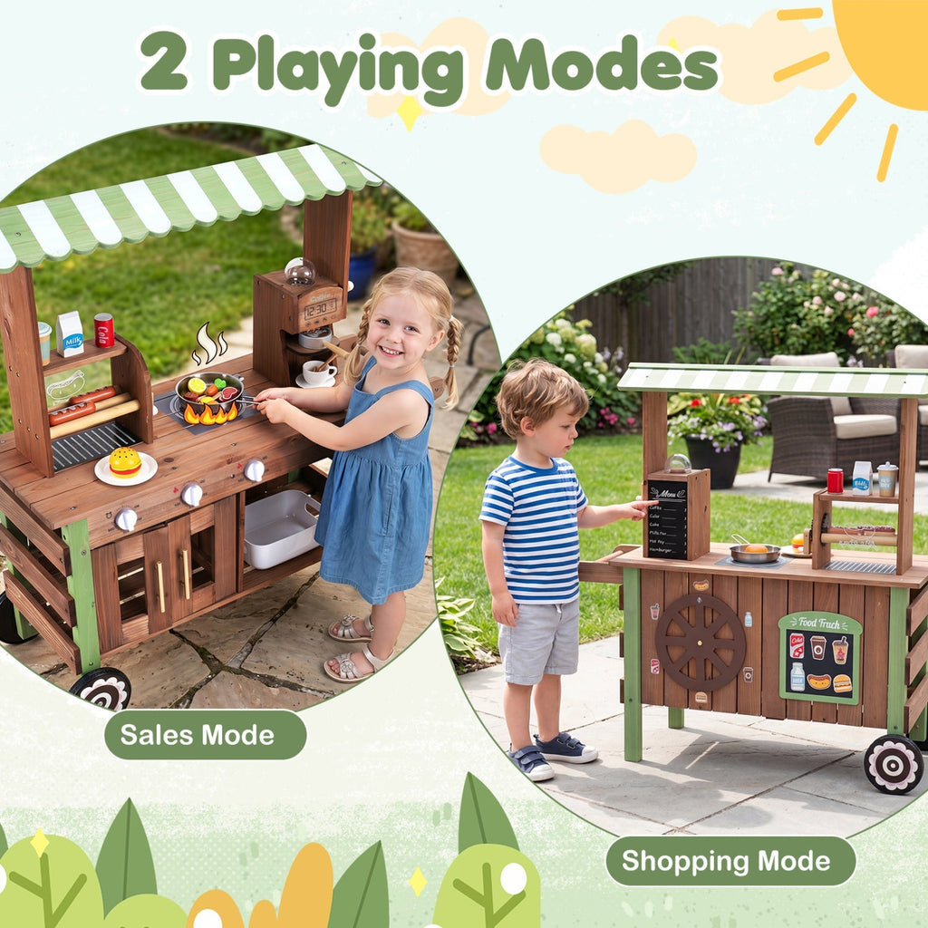Wooden Grocery Store Playset with Wheels for Kids