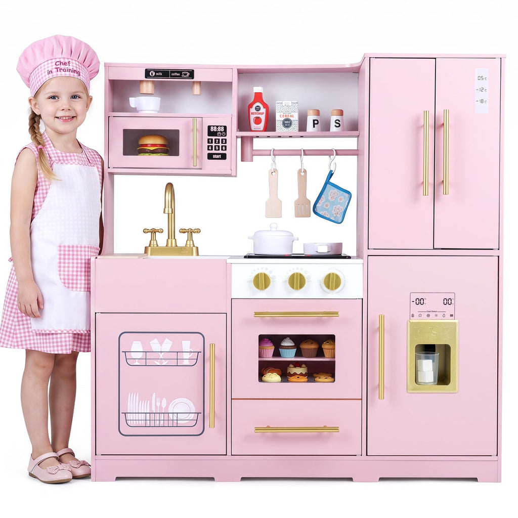 Wooden Play Kitchen with Lights & Sounds for Kids Ages 3+