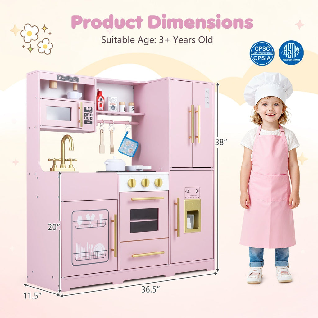 Wooden Play Kitchen with Lights & Sounds for Kids Ages 3+