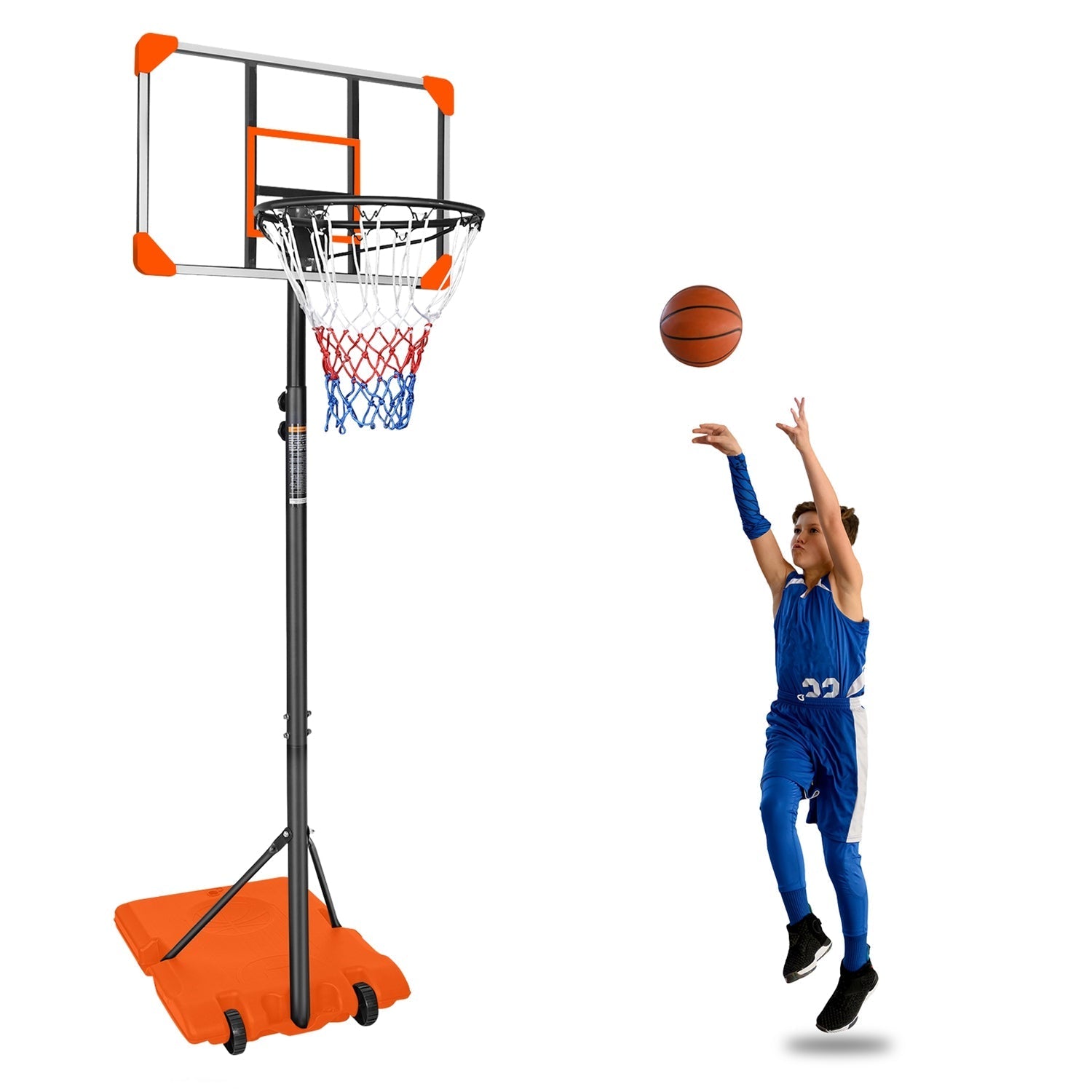 Kids Adjustable Basketball Hoop – Orange, 5.6–7 ft