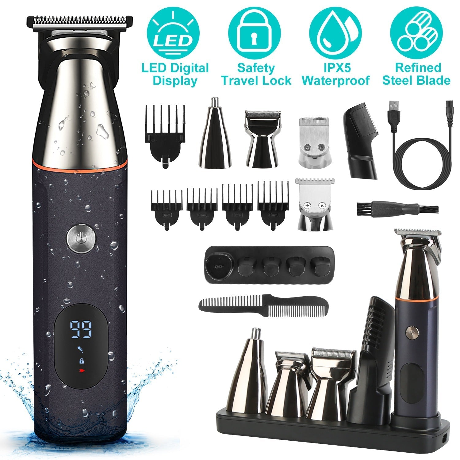 5-in-1 Waterproof Beard & Body Trimmer