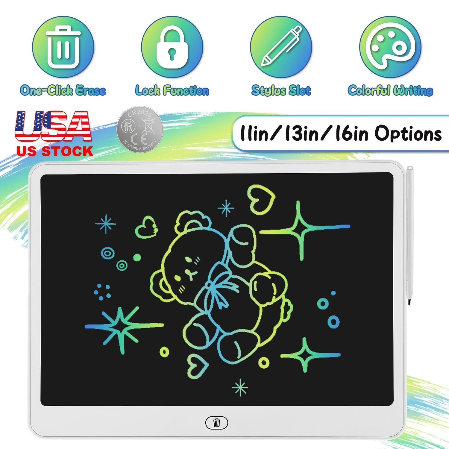 LCD Writing Tablet for Kids with Stylus & Lock Function