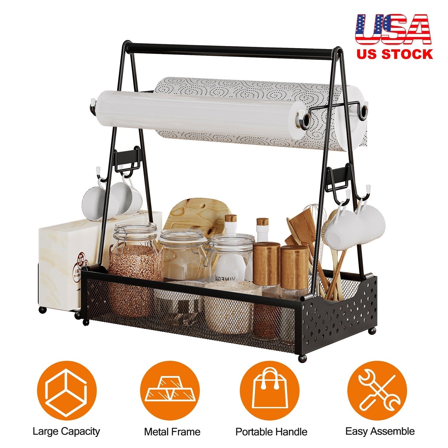 Metal Grill Utensil Caddy with Paper Towel Holder – product view 4