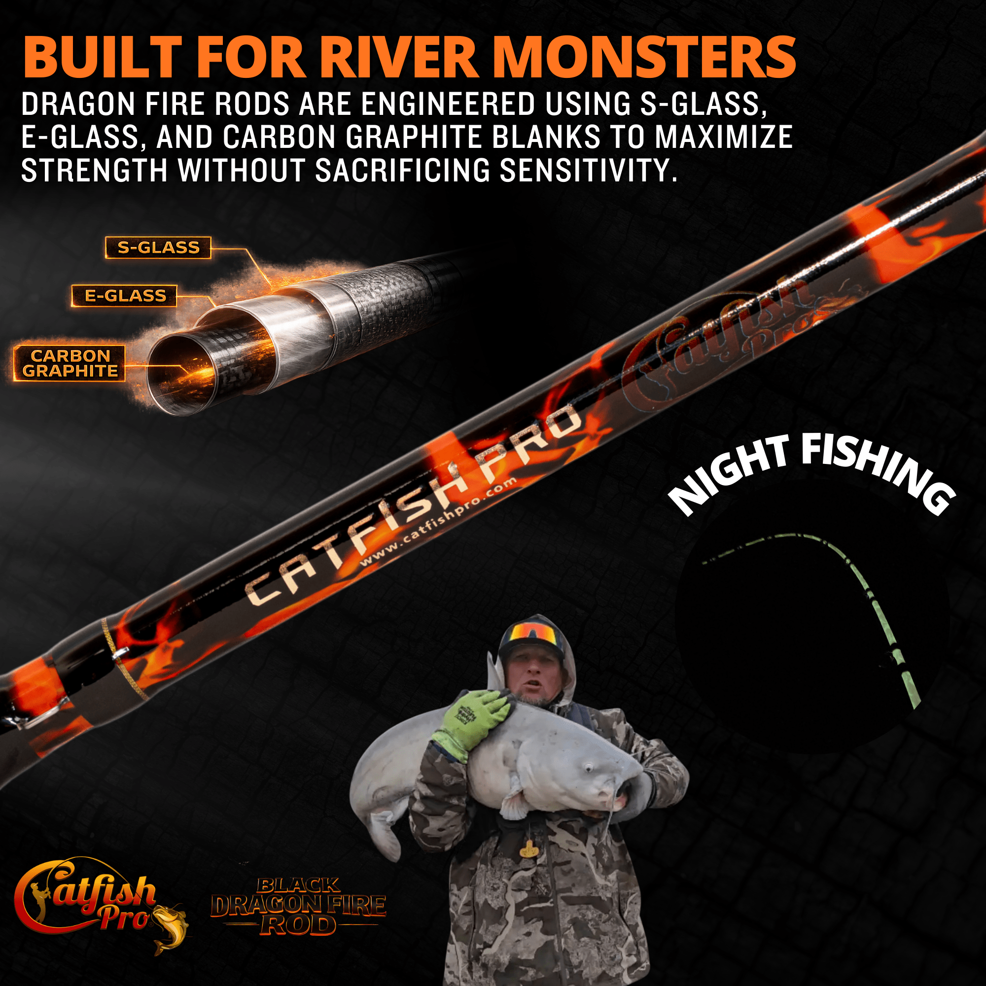 Black Dragon Fire Glow-in-the-Dark Spinning Rod