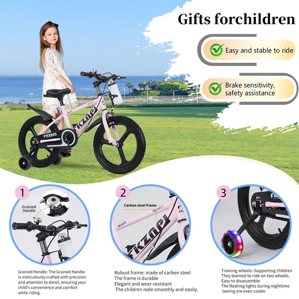16–18 Inch Kids Bike with Training Wheels – Pink or Purple