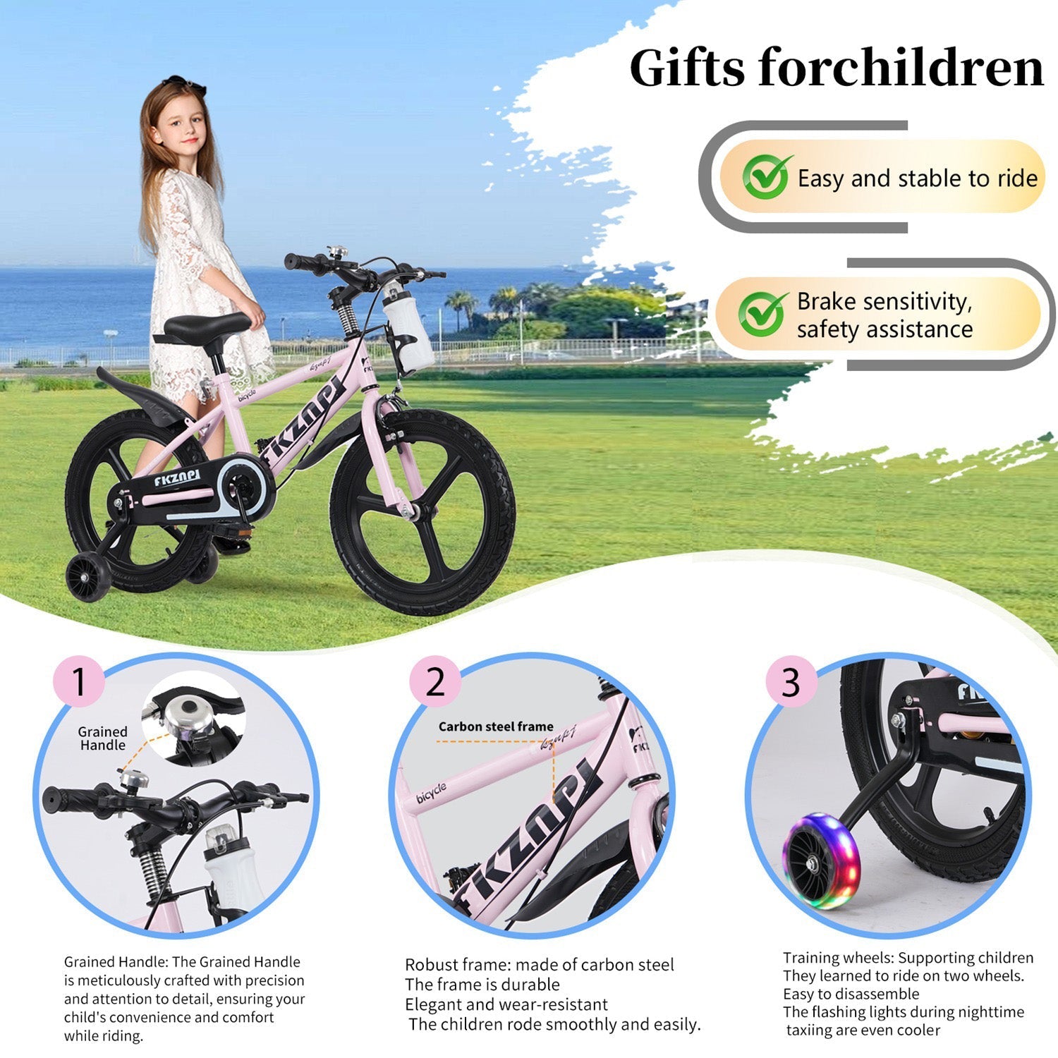 16–18 Inch Kids Bike with Training Wheels – Pink or Purple