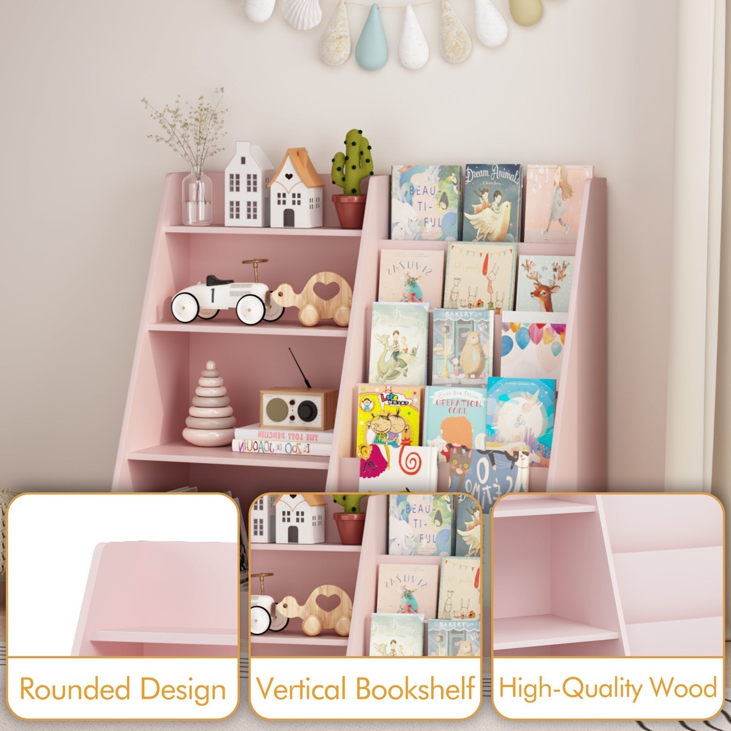Kids Bookshelf & Toy Organizer – Natural or Pink