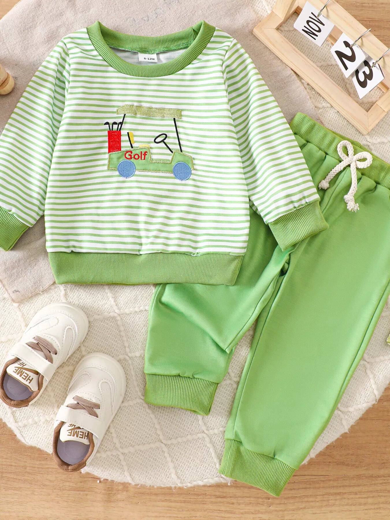 Kids Golf Cart Striped Top & Pants Set