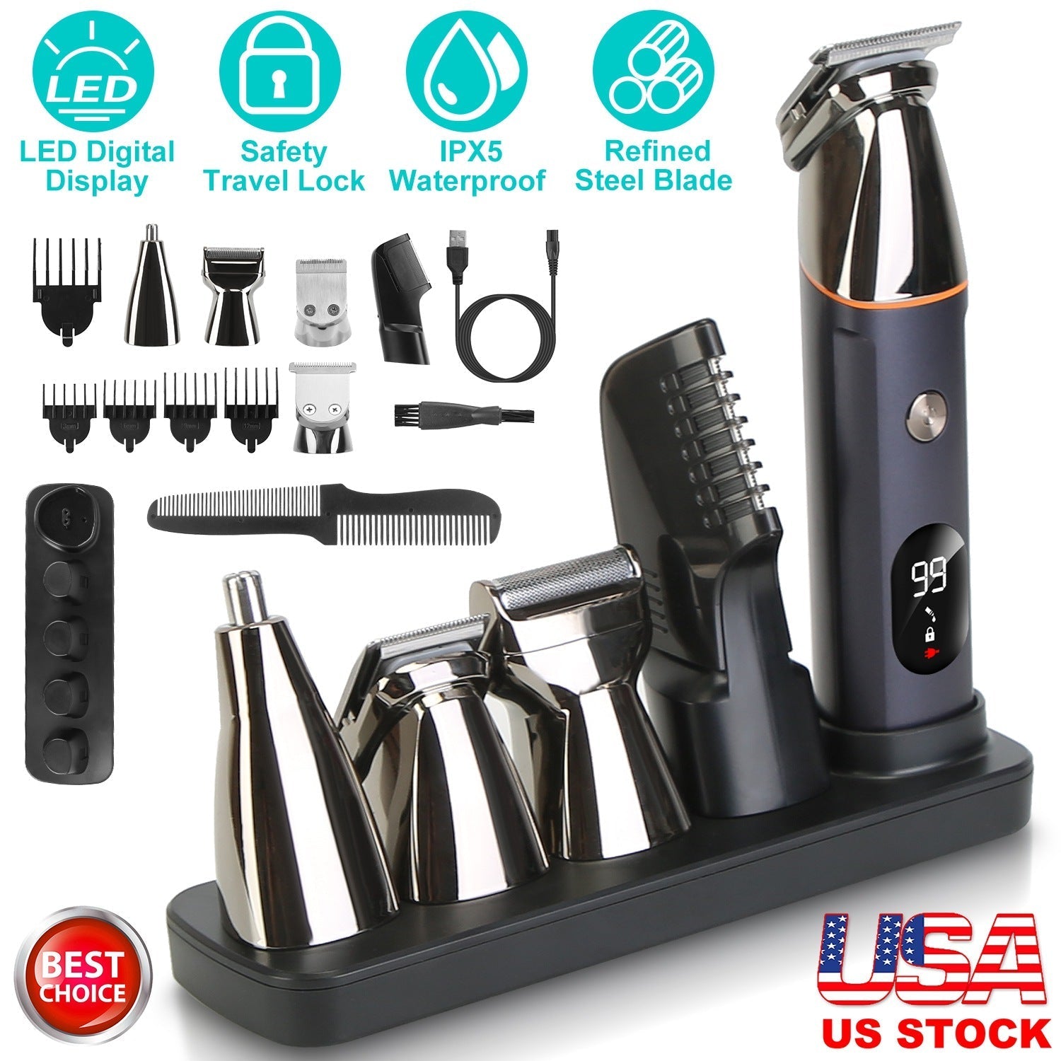5-in-1 Waterproof Beard & Body Trimmer