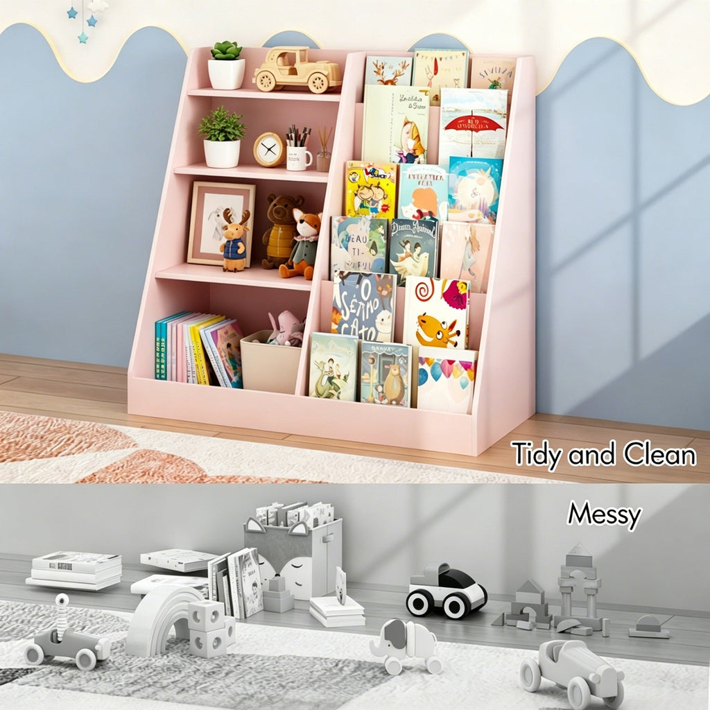 Kids Bookshelf & Toy Organizer – Natural or Pink