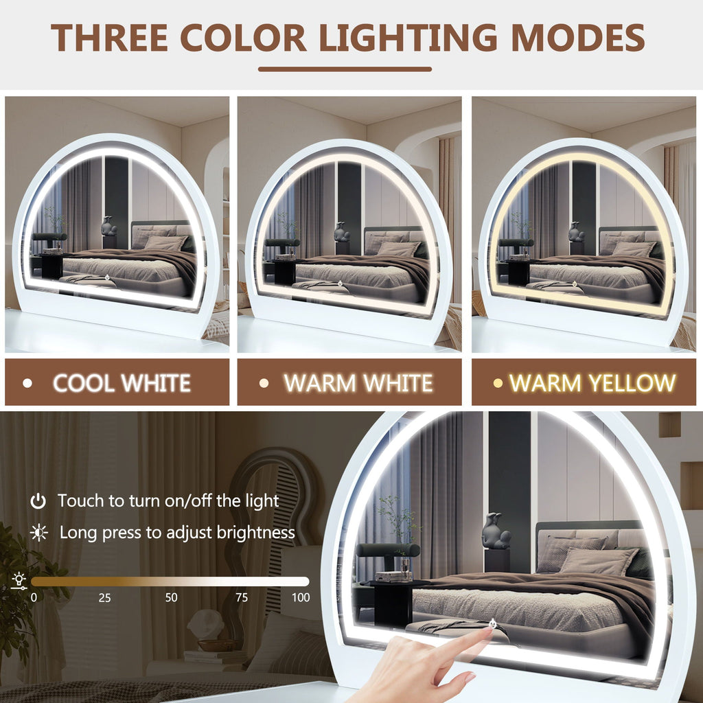 White Makeup Vanity with Touchscreen Lighted Mirror