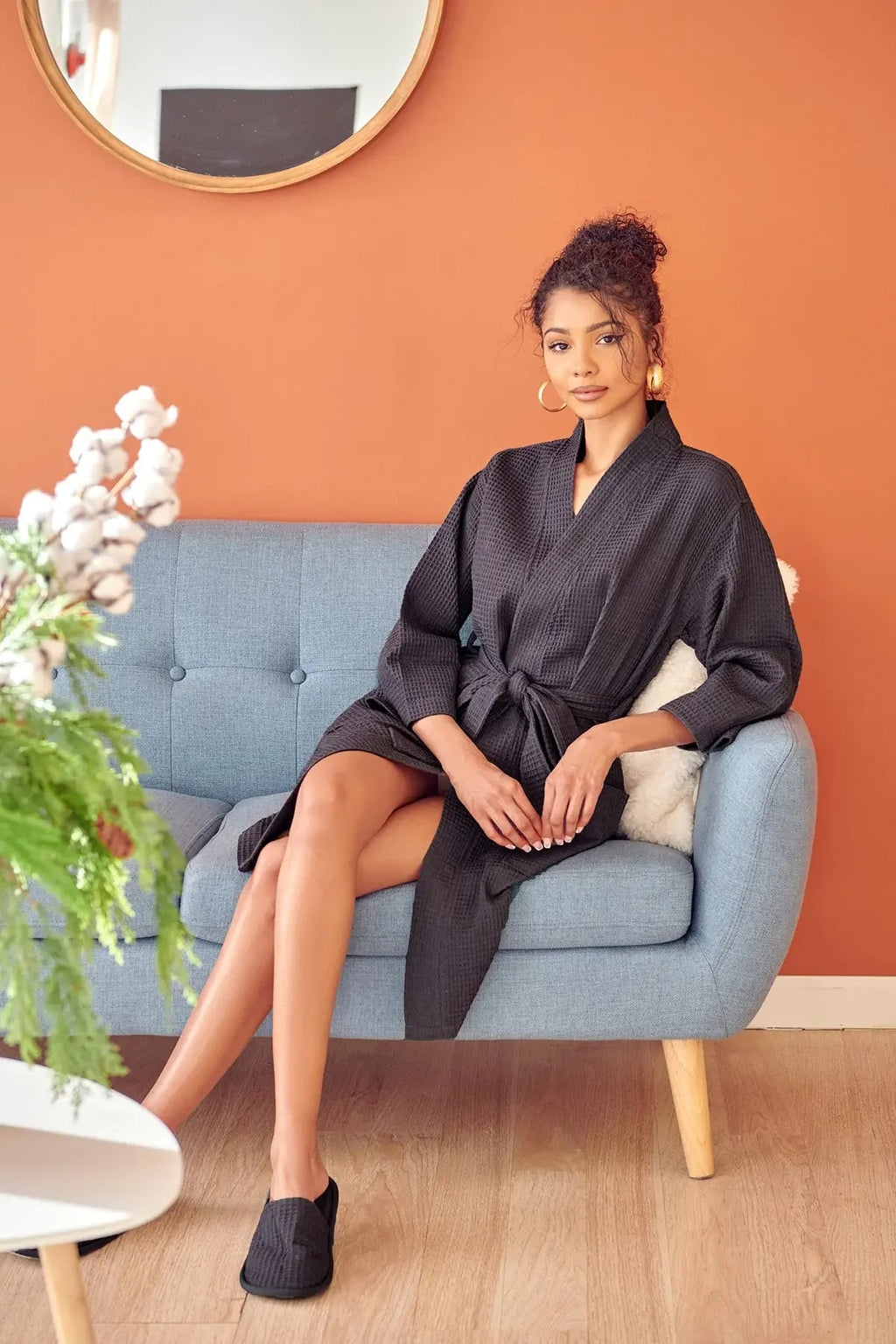 Women’s Knee-Length Waffle Spa Robe