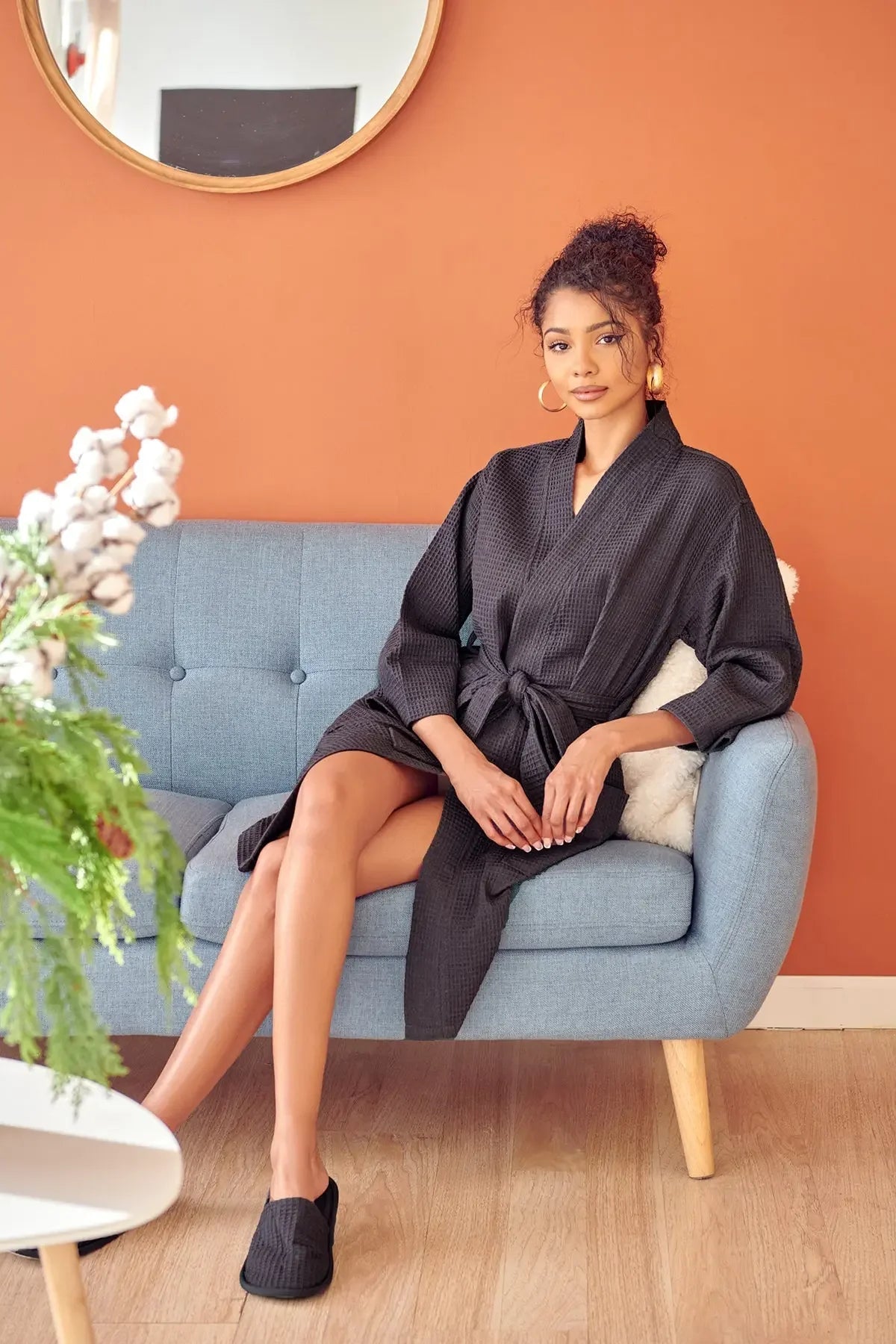 Women’s Knee-Length Waffle Spa Robe