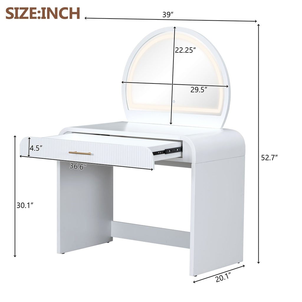 White Makeup Vanity with Touchscreen Lighted Mirror