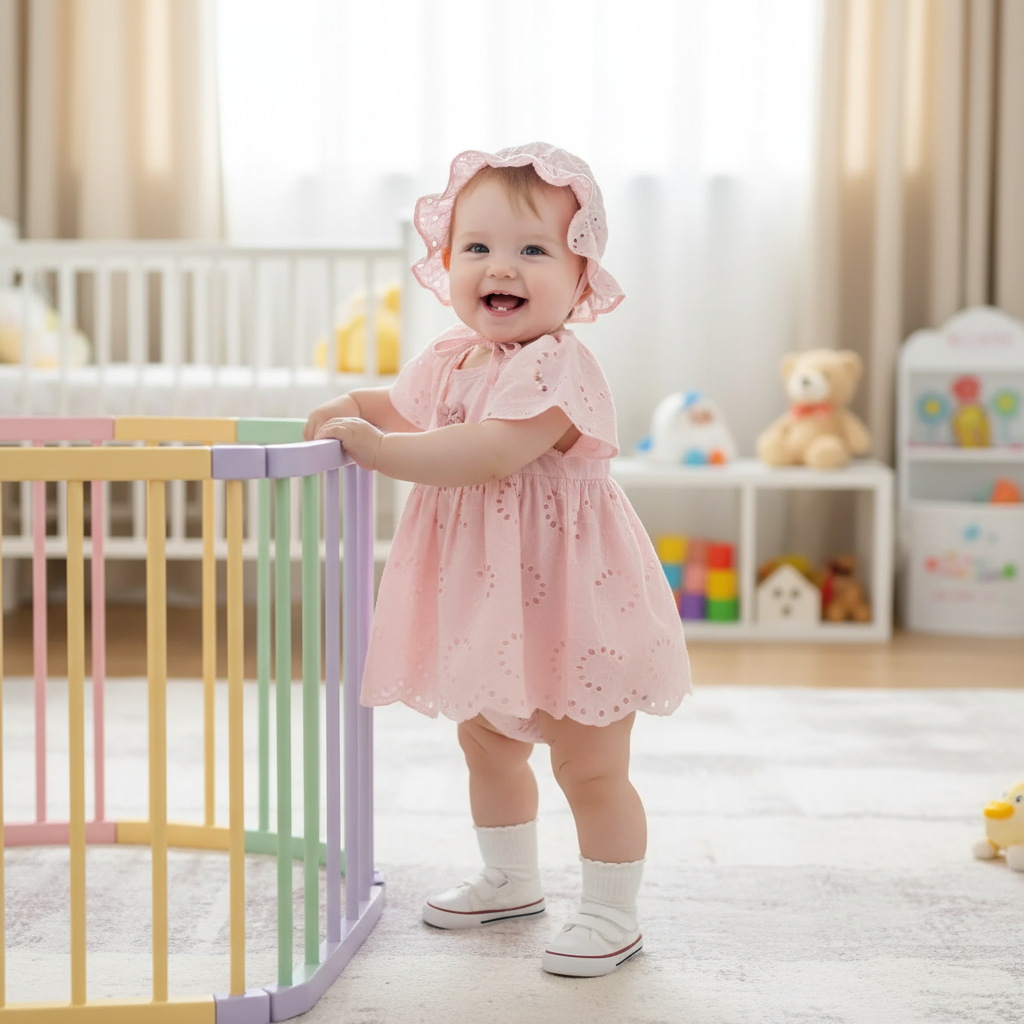 Baby Girl Cotton Romper Dress with Matching Sun Hat