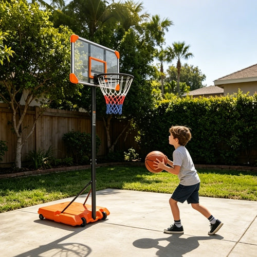 Kids Adjustable Basketball Hoop – Orange, 5.6–7 ft