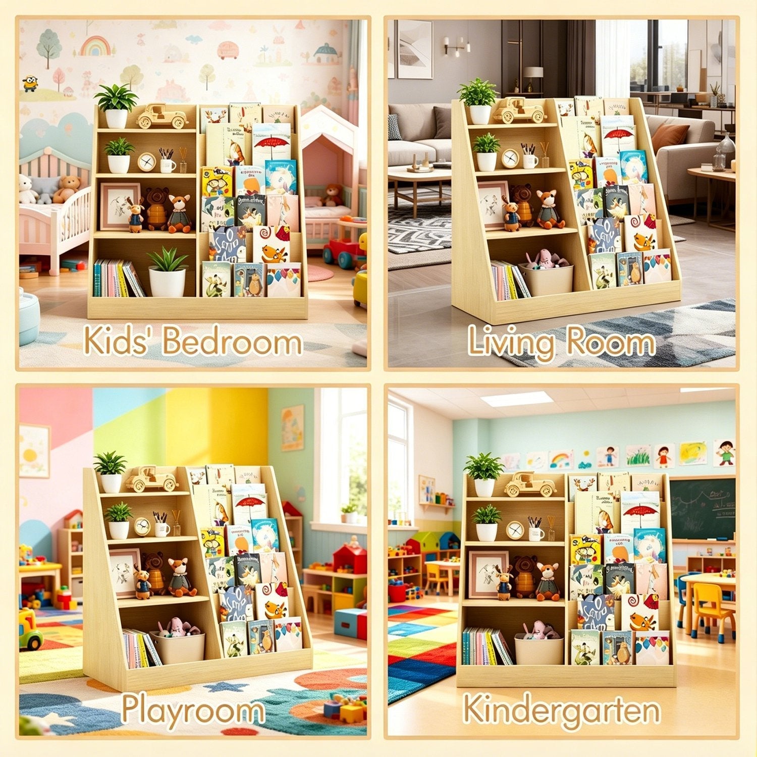 Kids Bookshelf & Toy Organizer – Natural or Pink