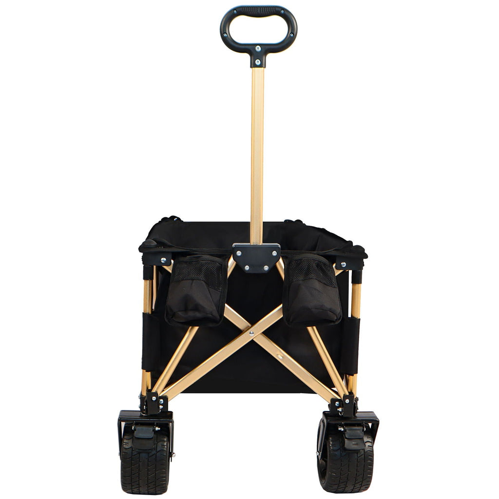 Aluminum Alloy Folding Wagon, Heavy Duty Utility Beach Wagon Cart For Sand With Big Wheels, Adjustable Handle & Drink Holders For Shopping, Camping, Garden And Outdoor