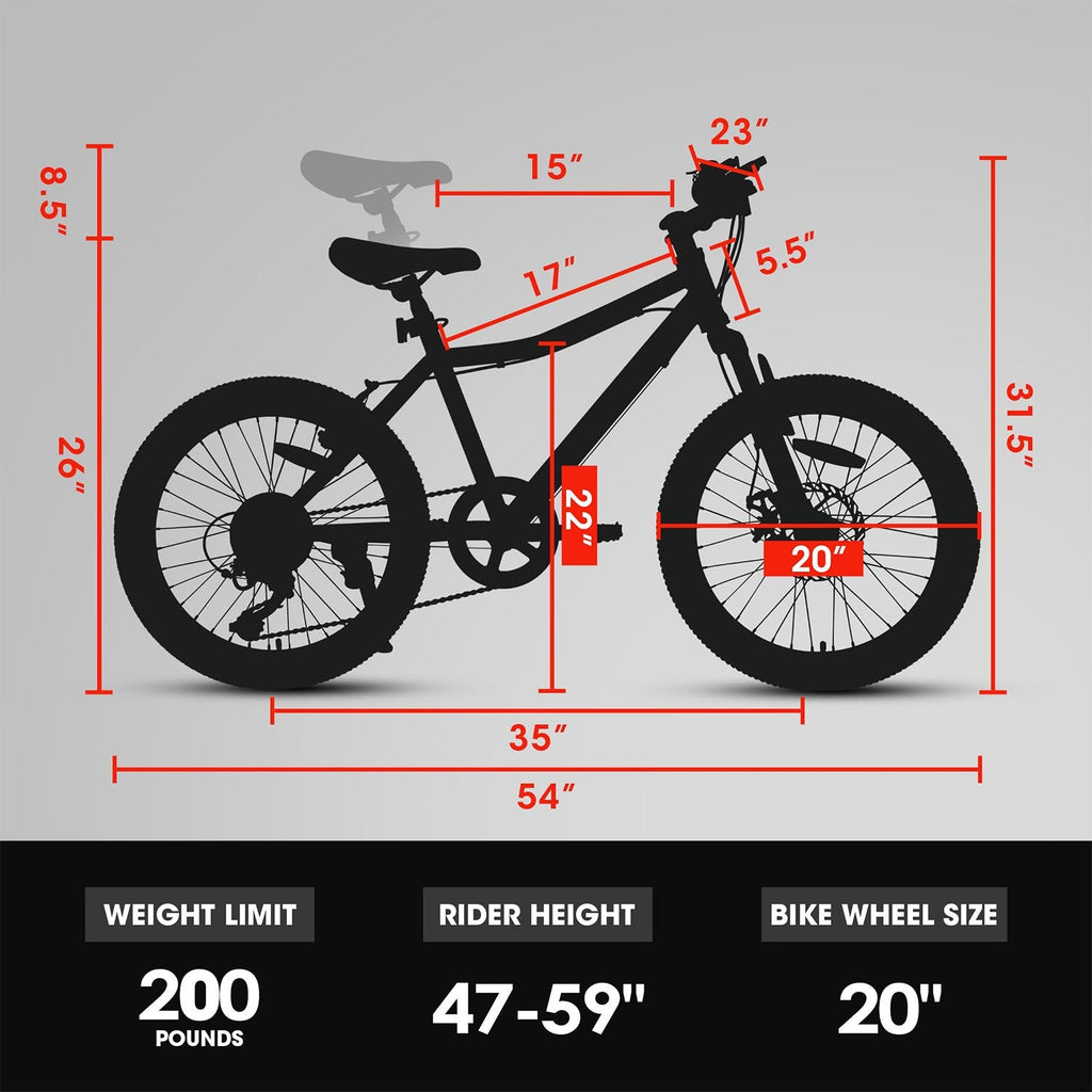 20-Inch Kids 7-Speed Mountain Bike with Front Suspension