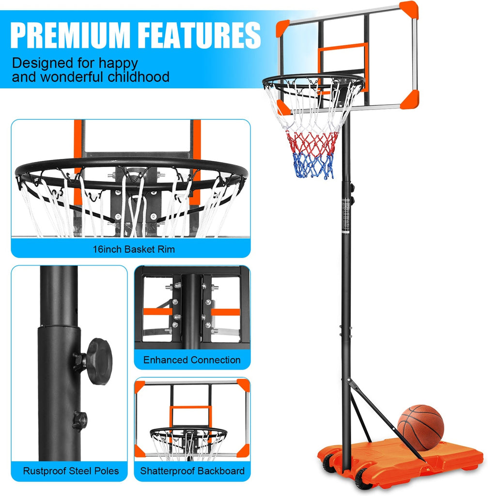 Kids Adjustable Basketball Hoop – Orange, 5.6–7 ft