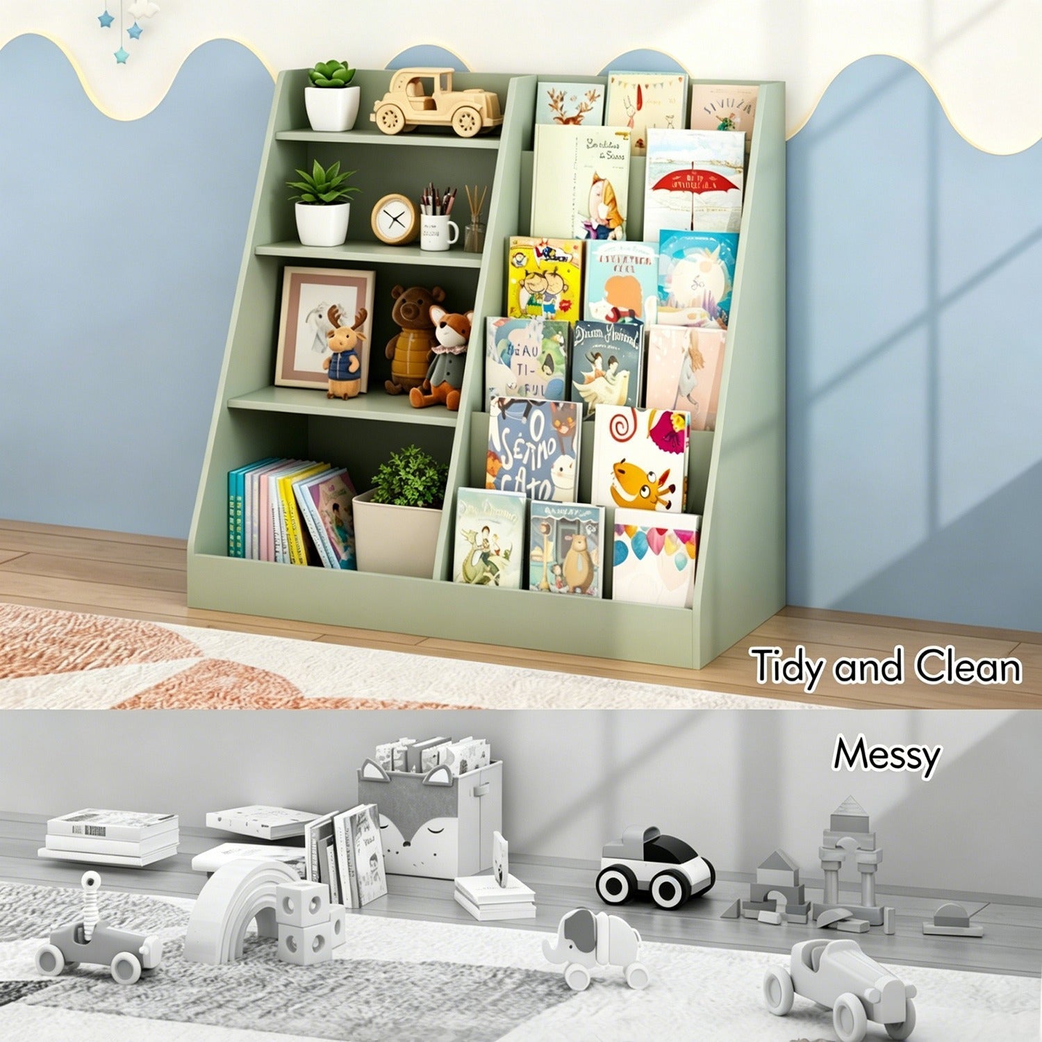 Kids Bookshelf & Toy Storage Organizer – 34.65 in