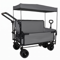 3-in-1 Folding Wagon Cart with Bench Seat, Canopy & Storage