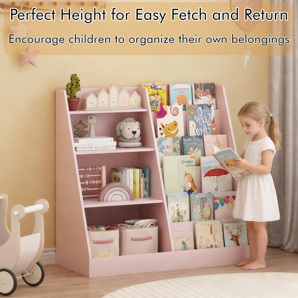 Kids Bookshelf & Toy Organizer – Natural or Pink