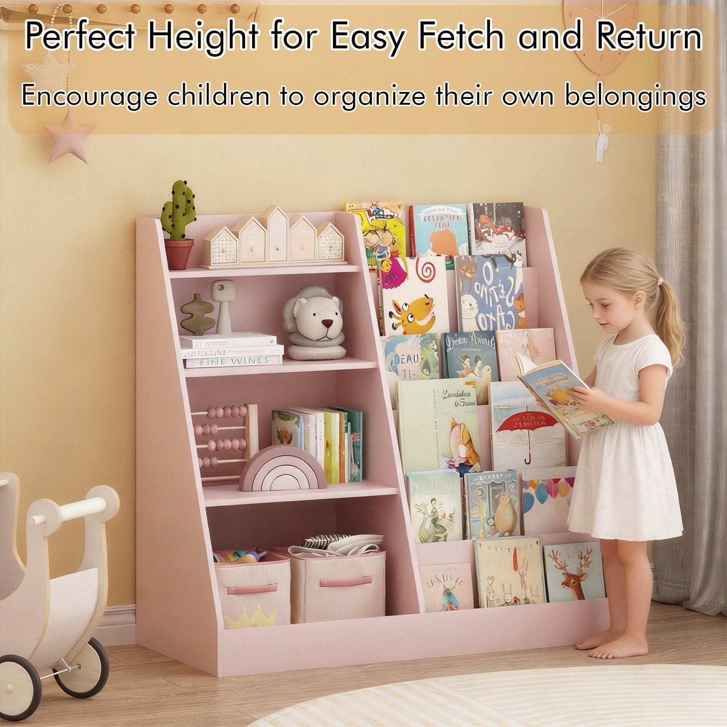 Kids Bookshelf & Toy Organizer – Natural or Pink