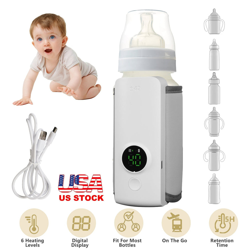 Portable Baby Bottle Warmer – USB Rechargeable, 6 Heat Settings