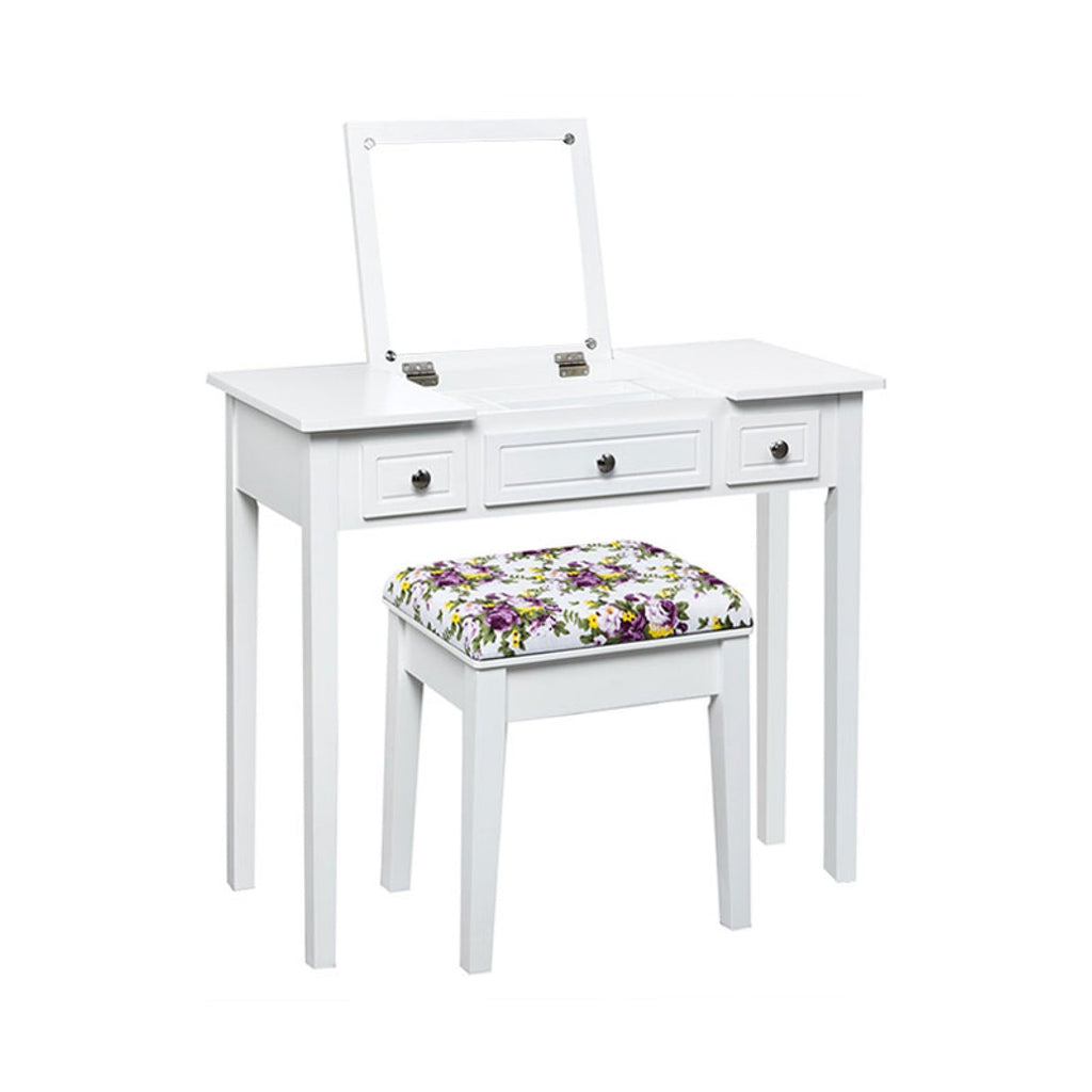 Vanity Table with Flip-Top Mirror & 3 Drawers
