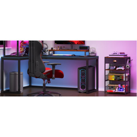 Media Storage Tower with Drawer & Side Hooks