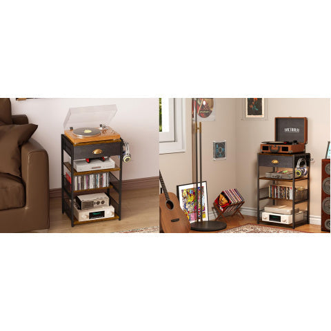 Media Storage Tower with Drawer & Side Hooks