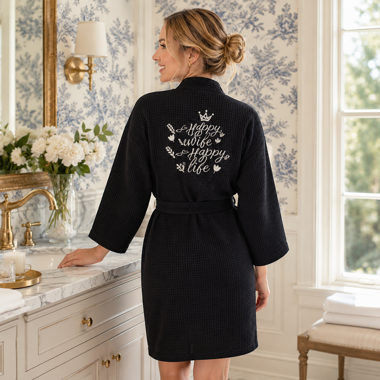 Women’s Knee-Length Waffle Spa Robe