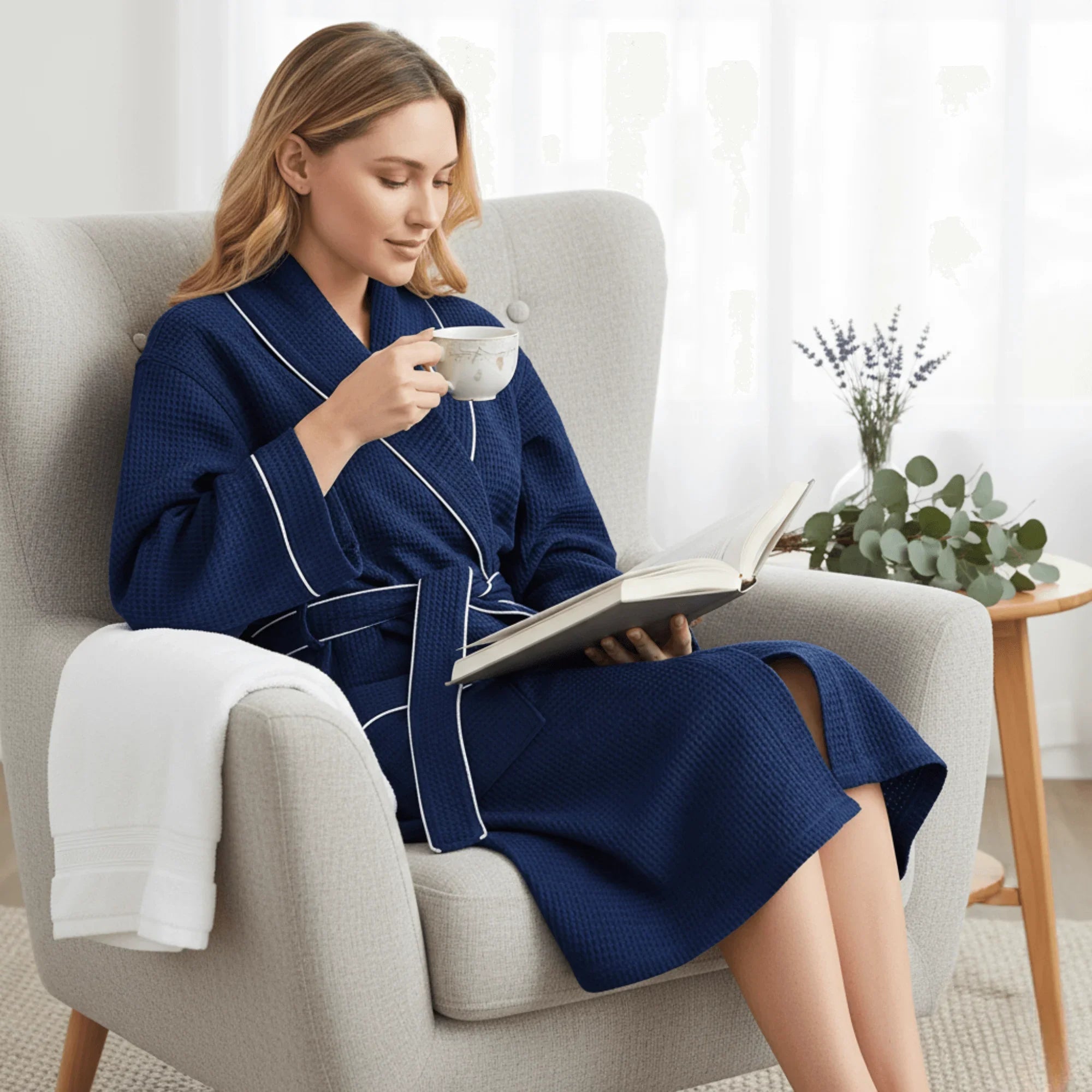 Women’s Knee-Length Waffle Spa Robe