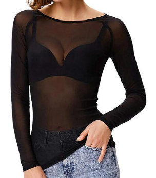 Women’s Long-Sleeve Sheer Mesh Top