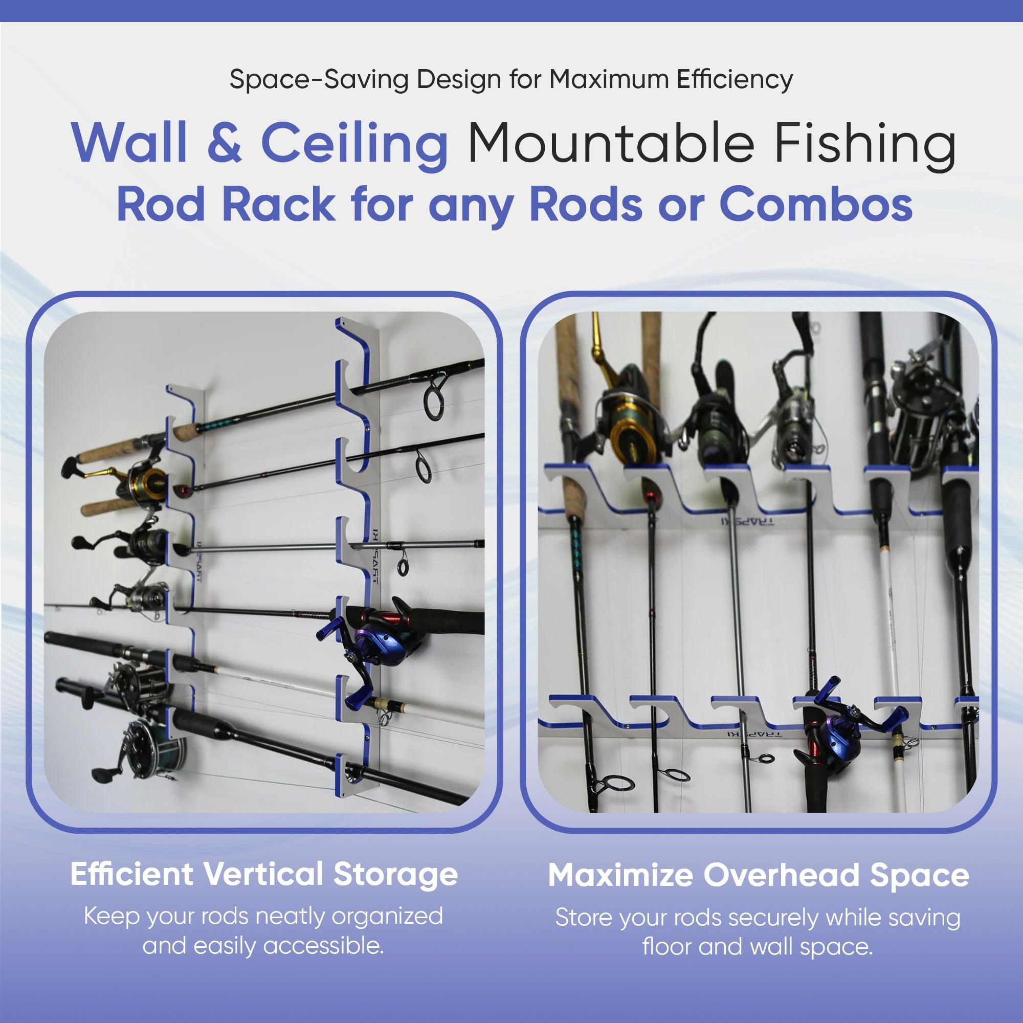 TRAPSKI Premium Fishing Rod Rack – Wall, Ceiling or Boat Mount