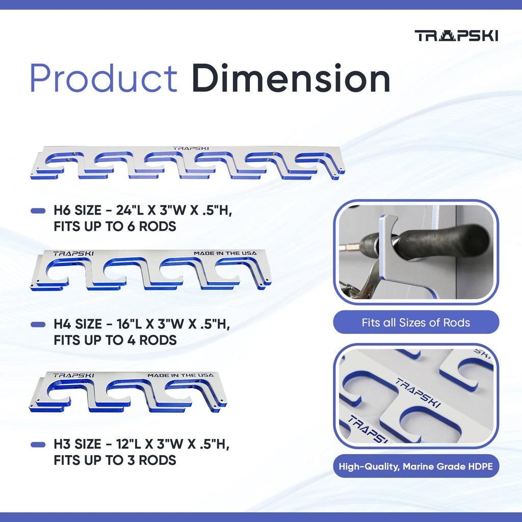 TRAPSKI Premium Fishing Rod Rack – Wall, Ceiling or Boat Mount