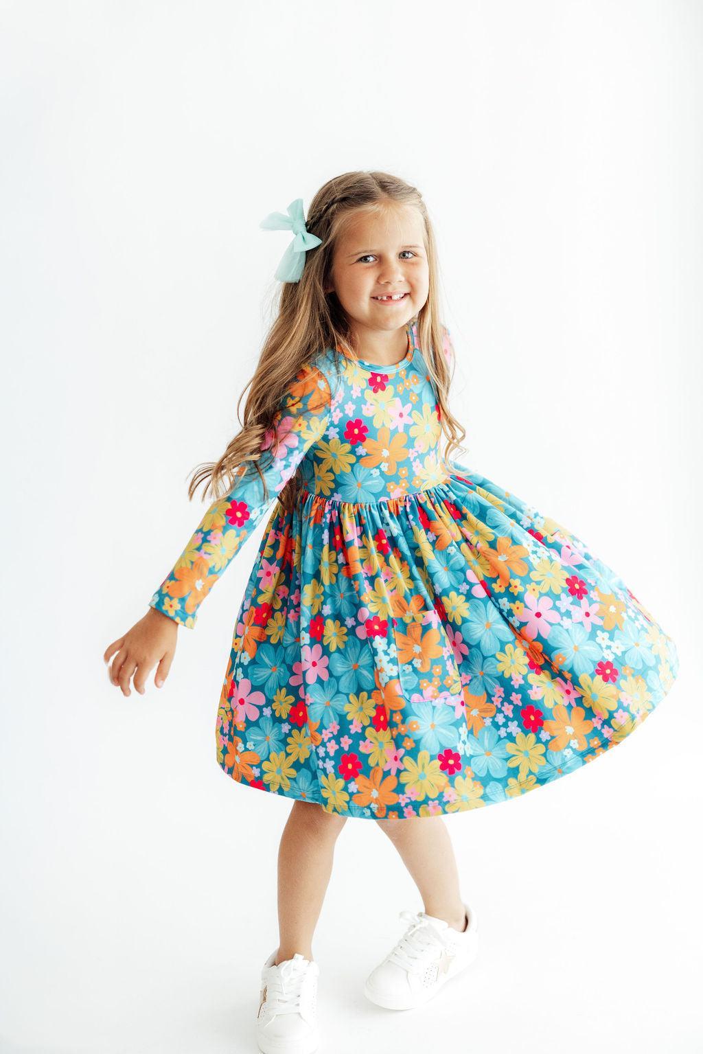 Flower Child Long-Sleeve Pocket Twirl Dress