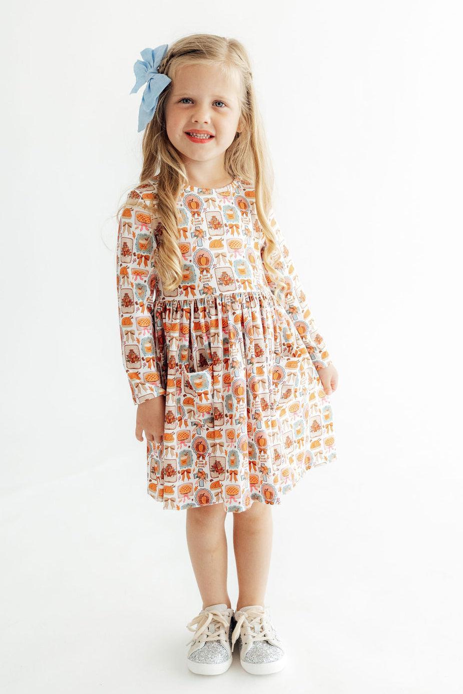 Give Thanks Long-Sleeve Pocket Twirl Dress