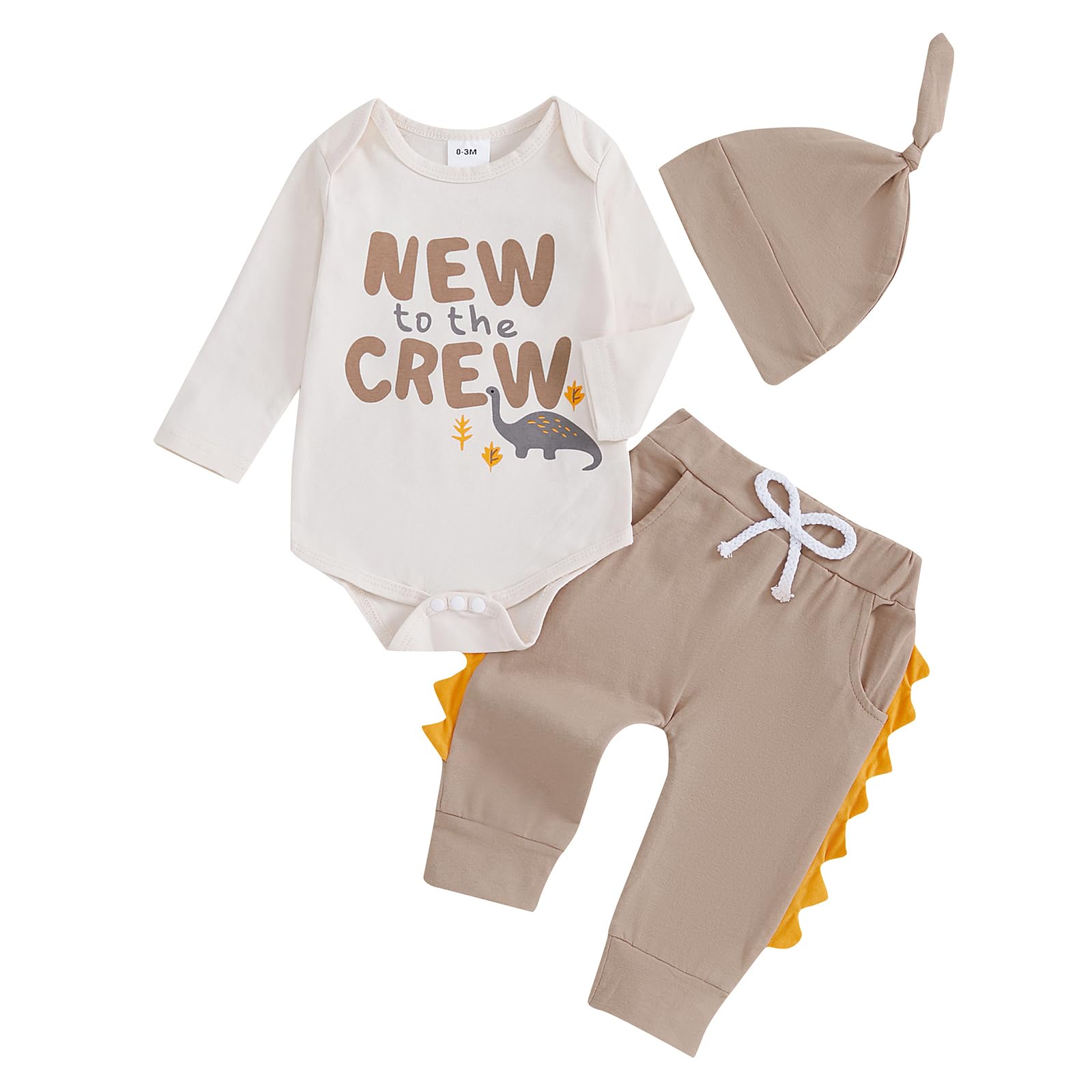 Newborn baby boy dinosaur outfit with pants and hat