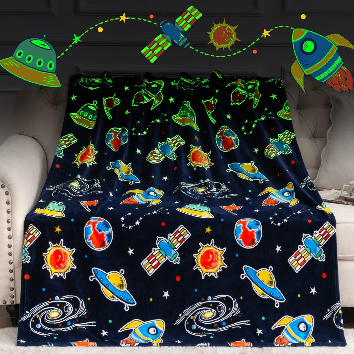 Glow-in-the-Dark Galaxy Throw Blanket – 50 × 60 in