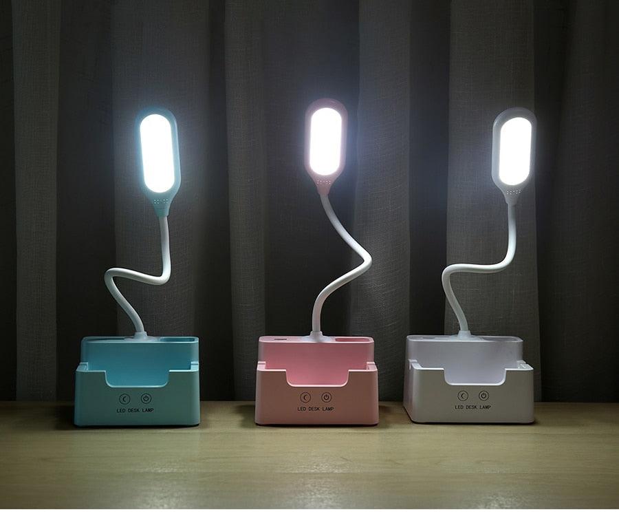 Rechargeable LED Desk Lamp with Fan & Storage