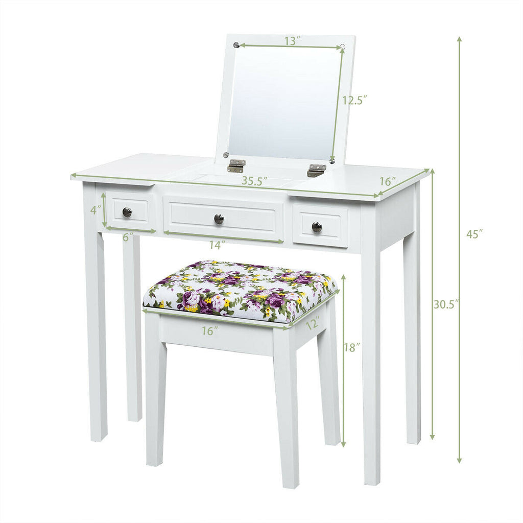 Vanity Table with Flip-Top Mirror & 3 Drawers