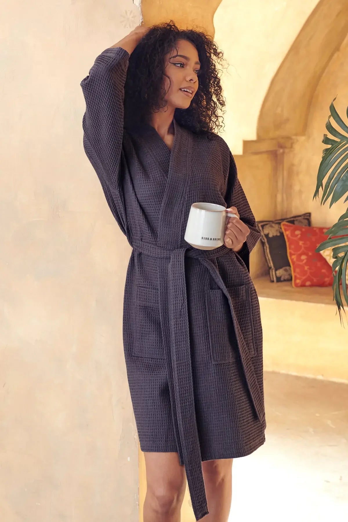 Women’s Knee-Length Waffle Spa Robe