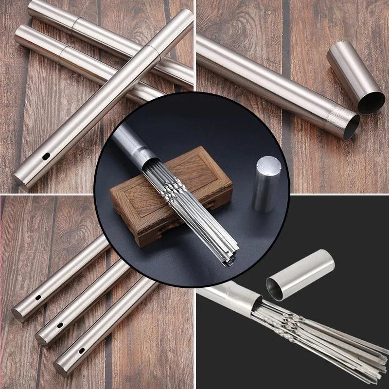 Reusable Stainless-Steel BBQ Skewers with Storage Tube