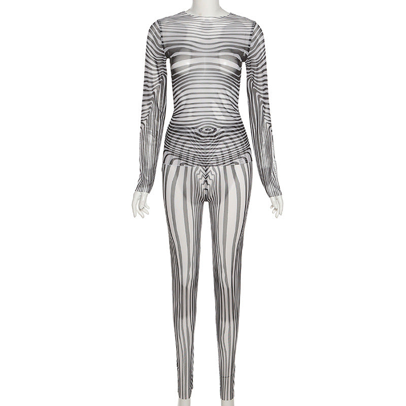 Women’s Striped Mesh Two-Piece Pant Set product image 2