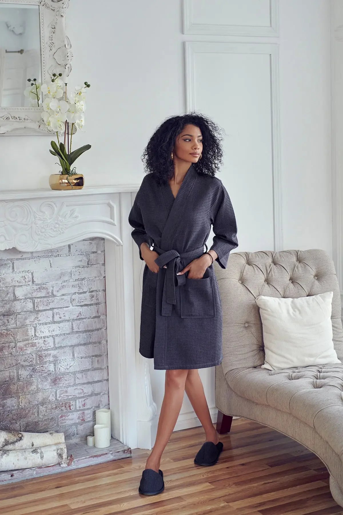 Women’s Knee-Length Waffle Spa Robe